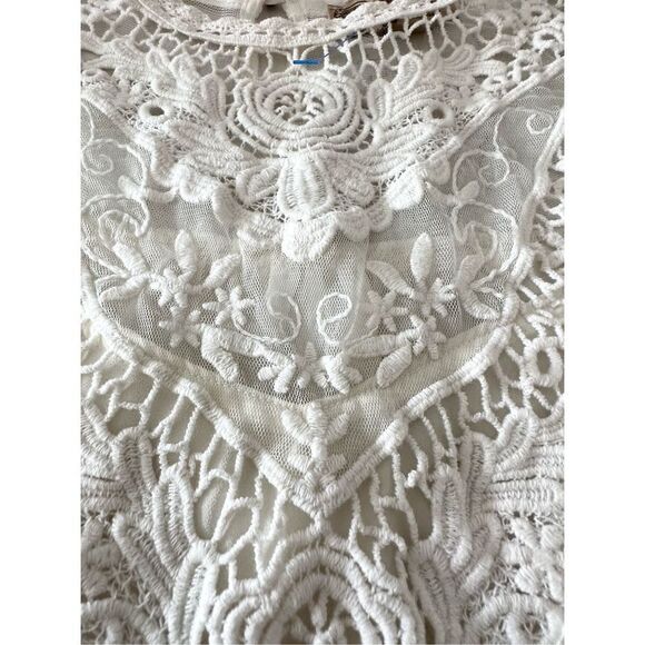 Nine West‎ Women's White Floral Embroidered Lined Sheer Mesh Tunic Size L - Picture 5 of 10